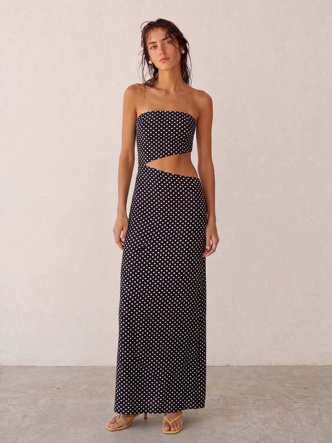 Strapless Polka Dot Top Mermaid Maxi Skirt Two Piece Set