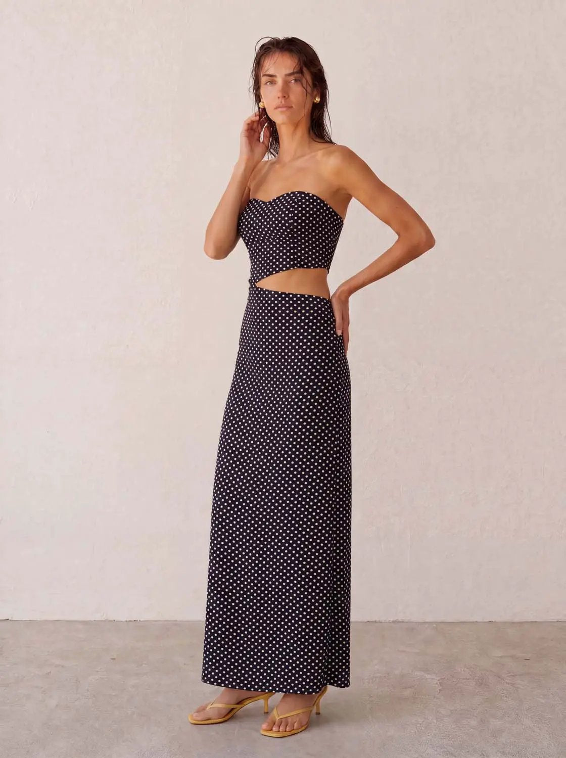 Strapless Polka Dot Top Mermaid Maxi Skirt Two Piece Set