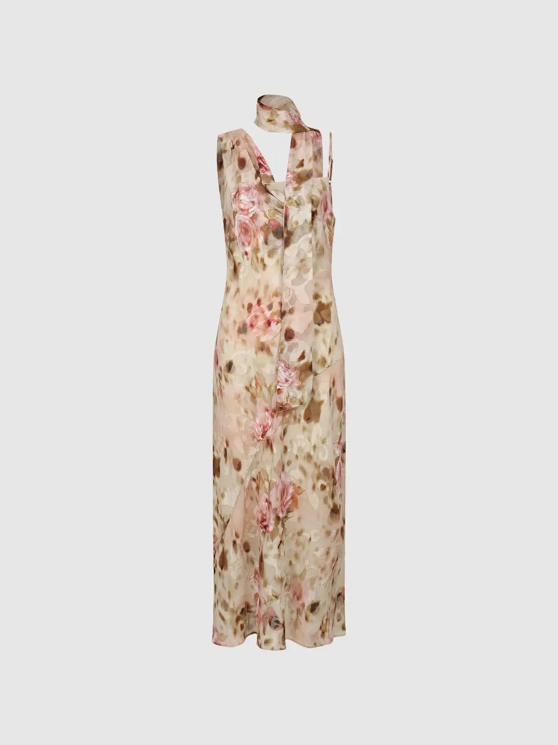 Soft Romantic Floral Print H-line Maxi Dress
