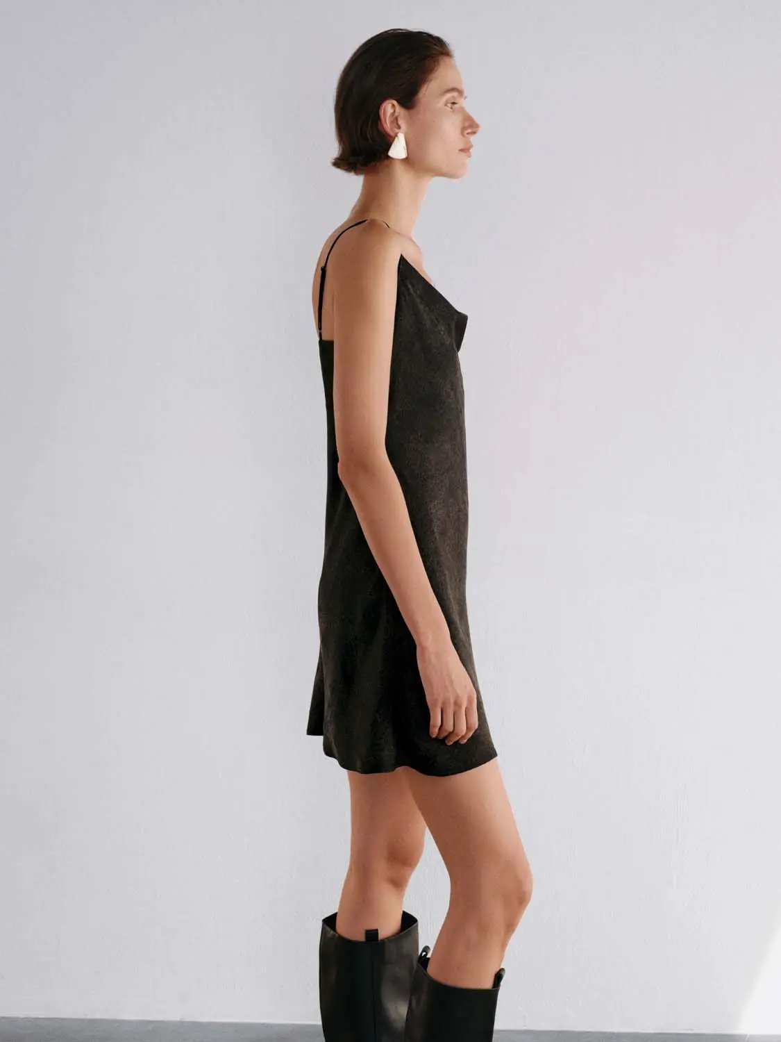 Sleeveless Cowl Neck Textured Flared Mini Dress
