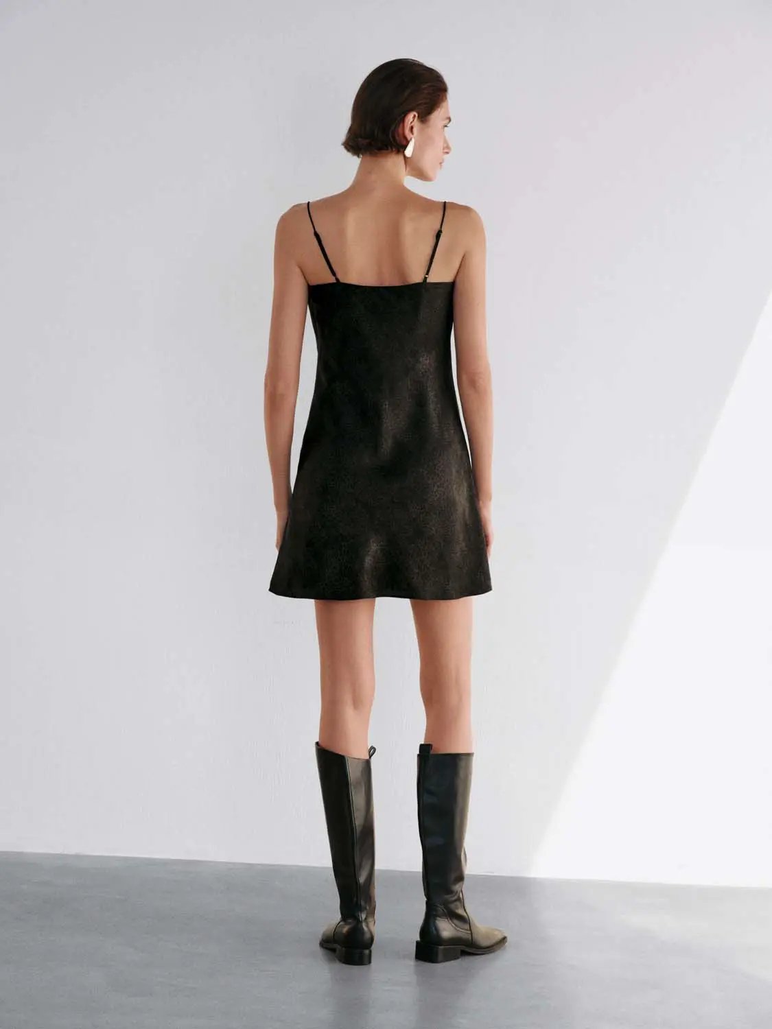 Sleeveless Cowl Neck Textured Flared Mini Dress
