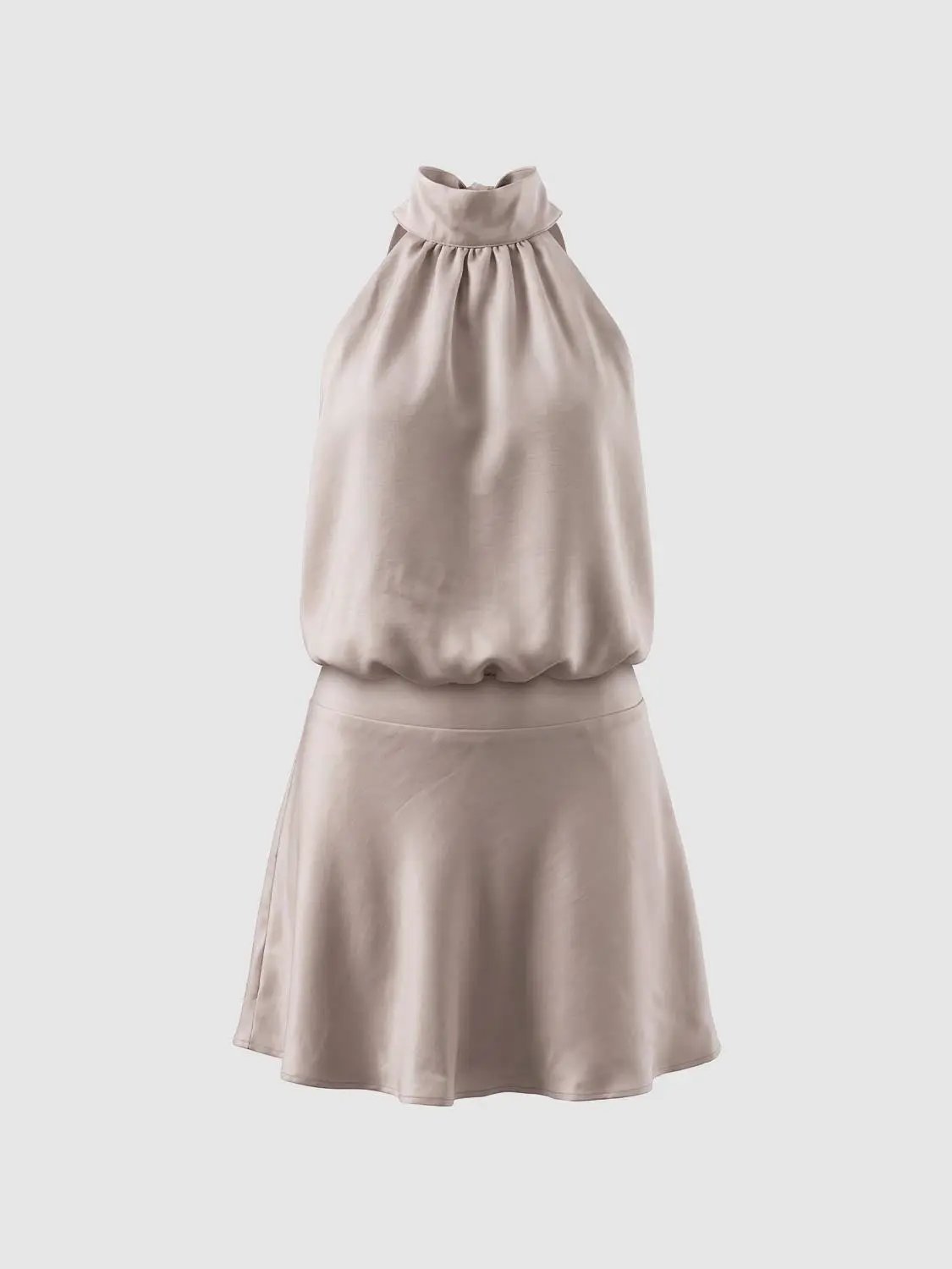 Ruched A-Line Halter Neck Sleeveless Mini Dress