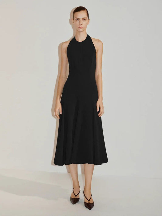 Fitted High Neck Sleeveless A-Line Maxi Dress