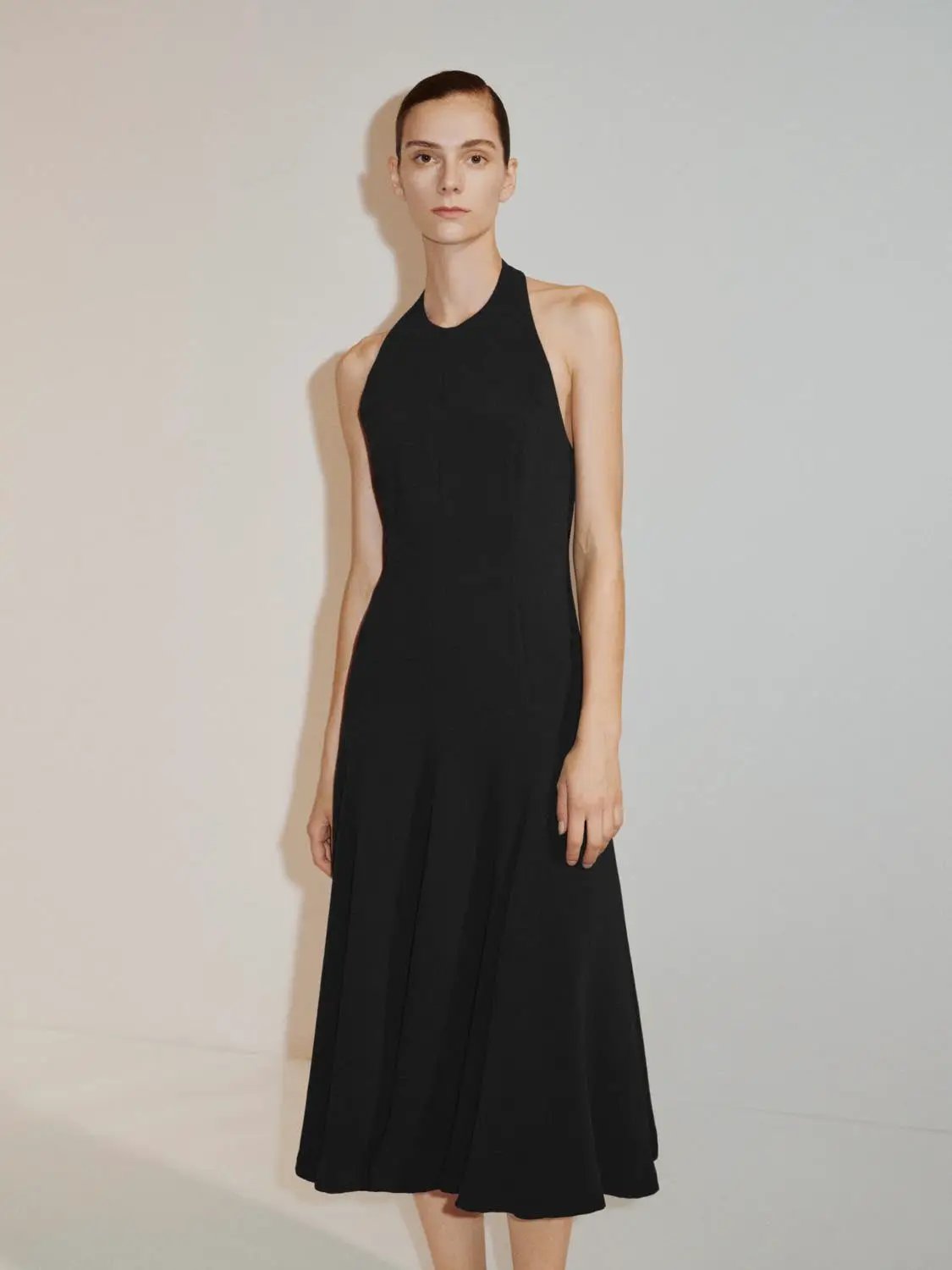 Fitted High Neck Sleeveless A-Line Maxi Dress