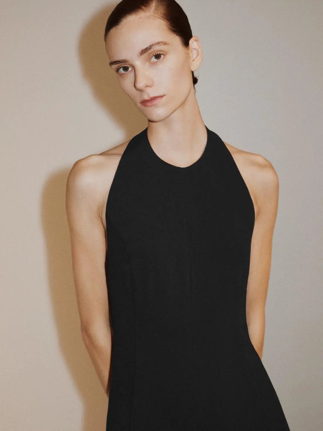Fitted High Neck Sleeveless A-Line Maxi Dress