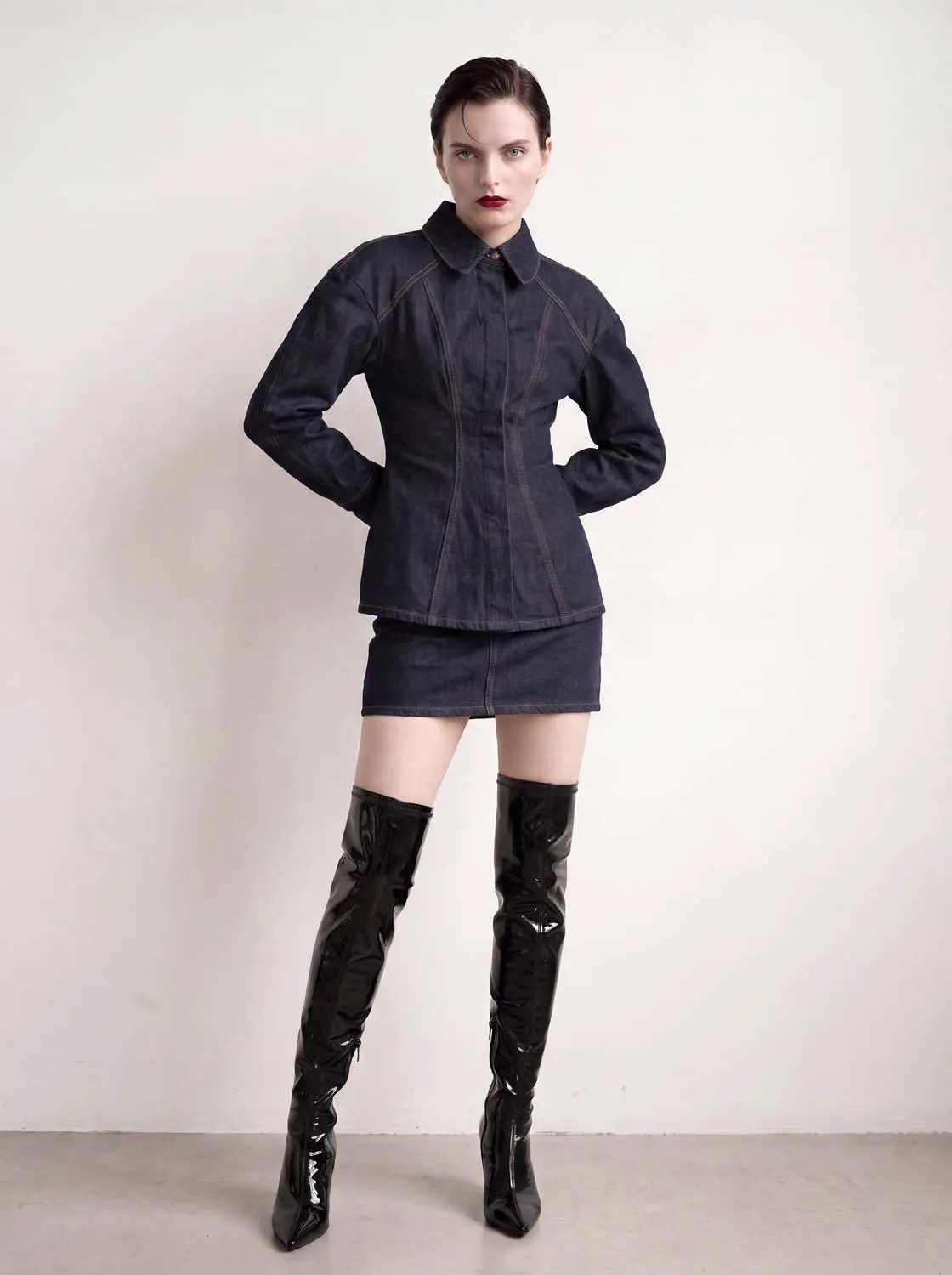 Drop Shoulder Sleeve Skinny Denim Shirt