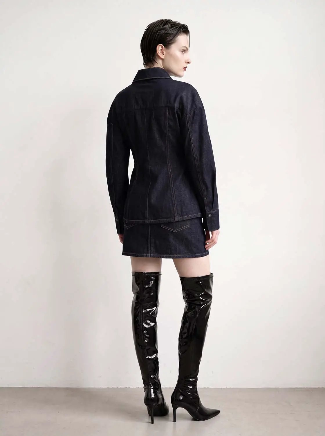 Drop Shoulder Sleeve Skinny Denim Shirt