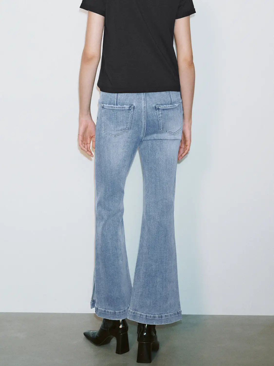 High Waist Washed Flared Ankle Length Denim Pants