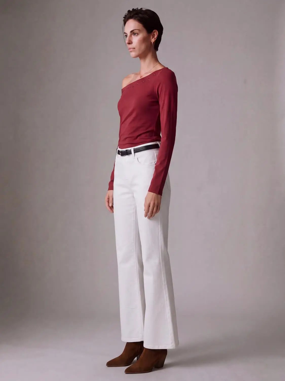 Mid Rise Belt Loop Cotton Stretch Flared Jeans