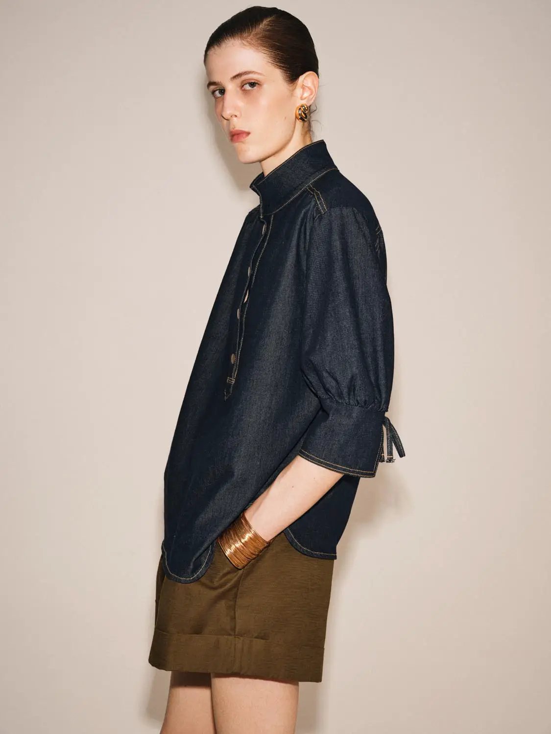 Vintage Indigo Denim Button-front Stretch Shirt