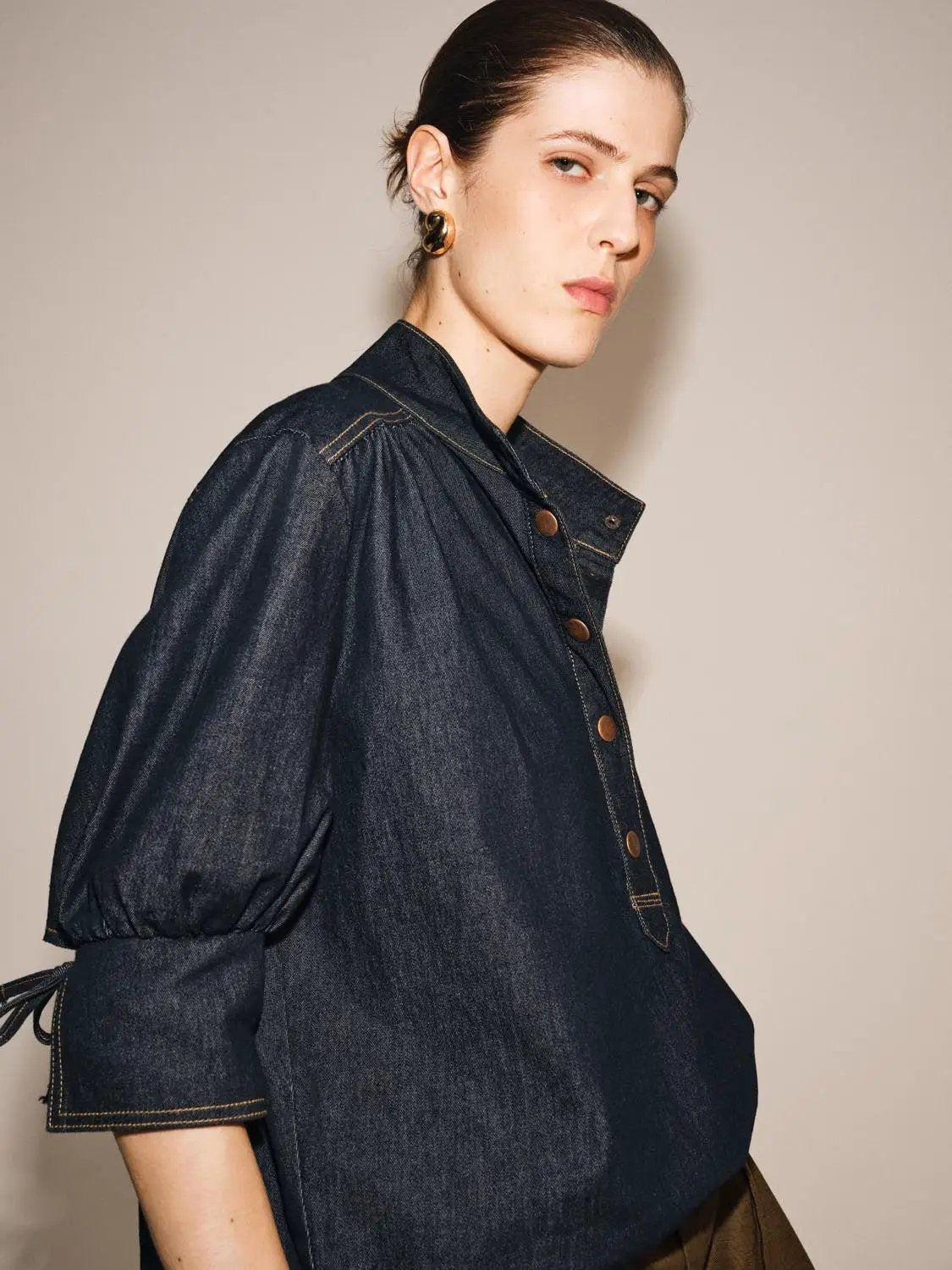 Vintage Indigo Denim Button-front Stretch Shirt