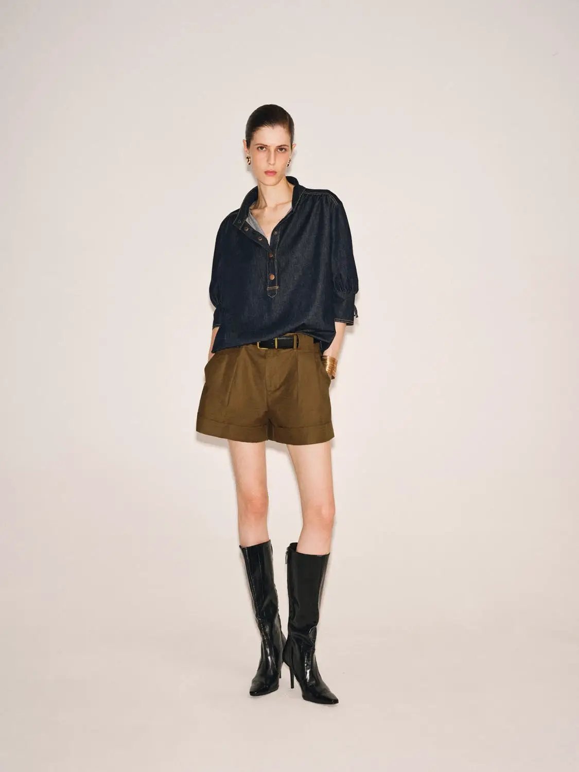 Vintage Indigo Denim Button-front Stretch Shirt