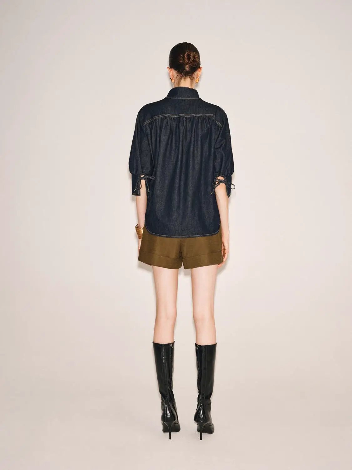 Vintage Indigo Denim Button-front Stretch Shirt