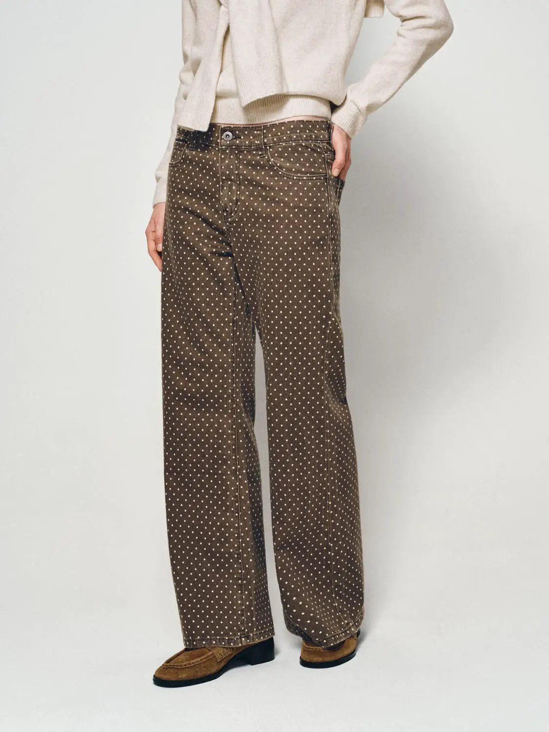 Polka Dot Wide-leg High-waisted Cotton Blend Pants
