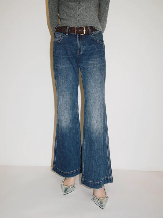 Mid-rise Medium Wash Flared Cotton Jeans