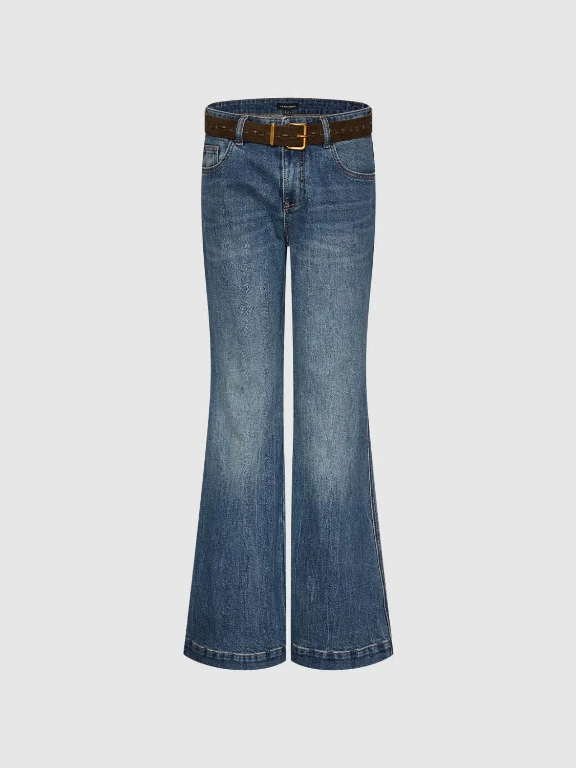 Mid-rise Medium Wash Flared Cotton Jeans
