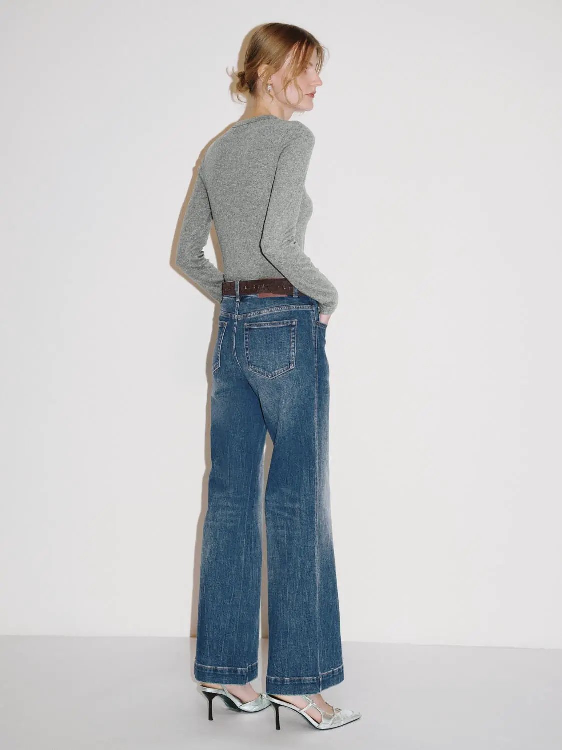 Mid-rise Medium Wash Flared Cotton Jeans