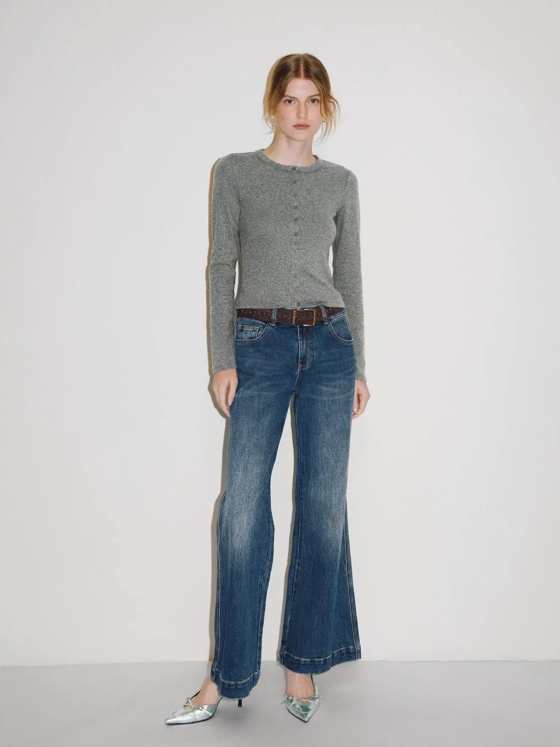 Mid-rise Medium Wash Flared Cotton Jeans