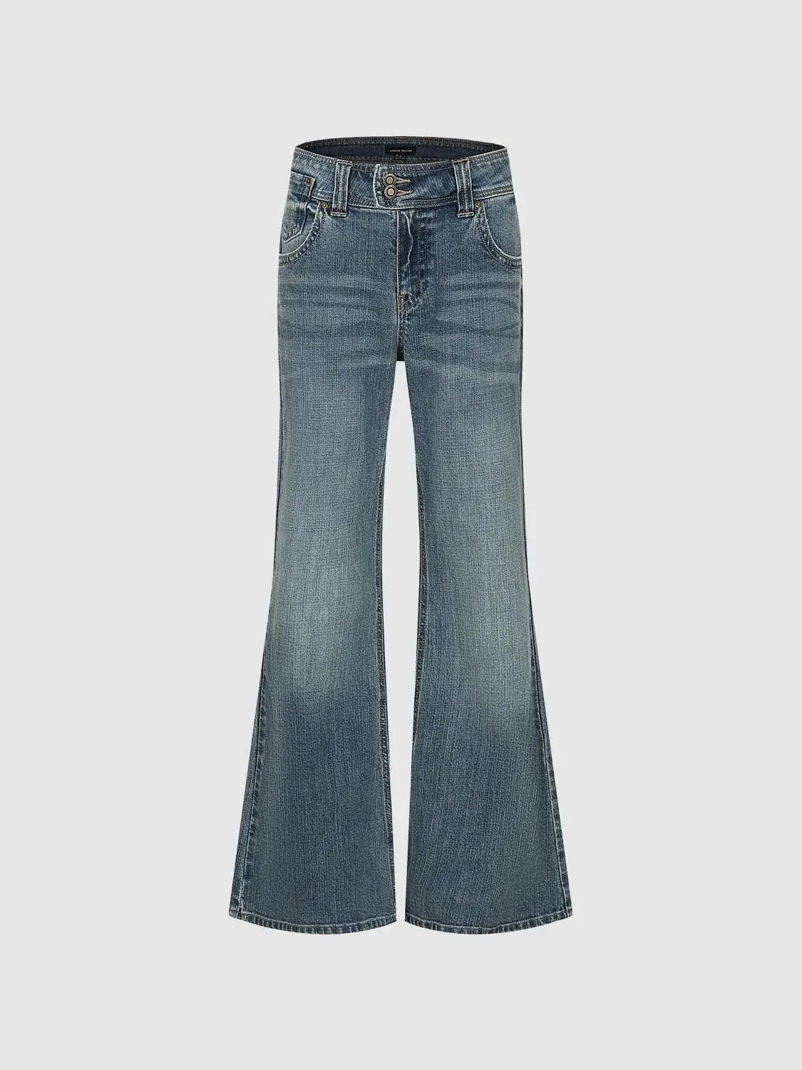 Faded Wash Flared Mid-rise Cotton Jeans