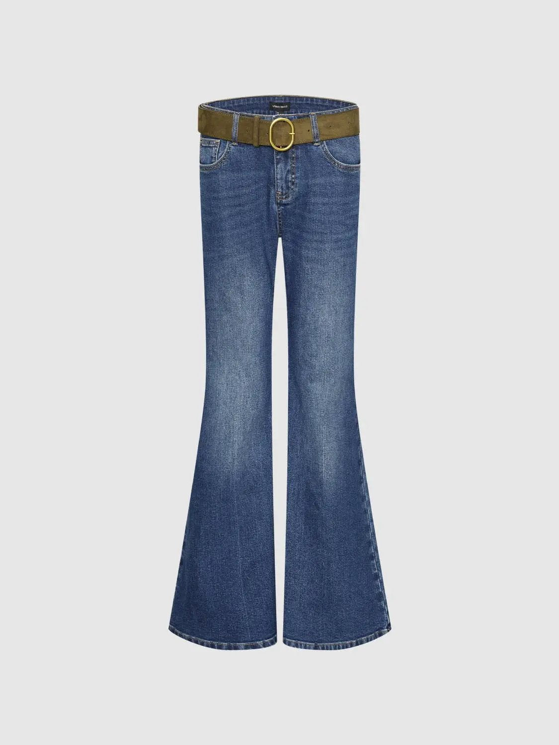 Medium-wash Flared Mid-rise Cotton Blend Jeans