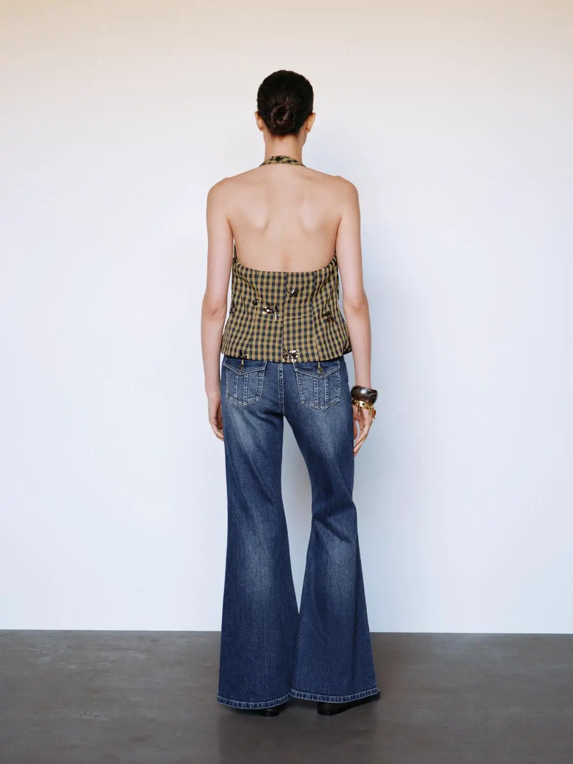 Medium-wash Flared Mid-rise Cotton Blend Jeans
