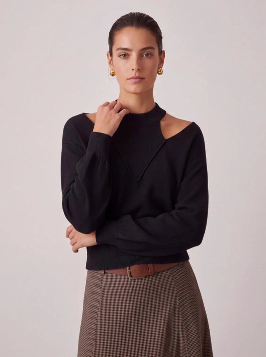 Cut-Out Long Sleeve Knitted T-Shirts