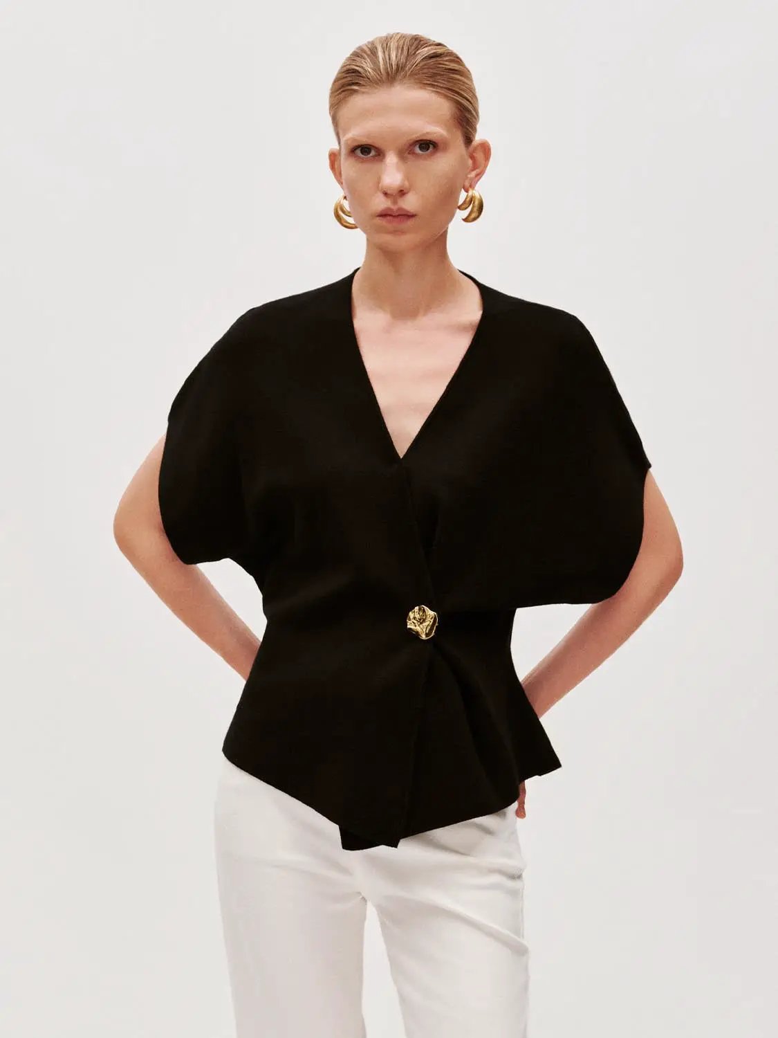 Wrap V Neck Batwing Short Sleeve Knitted Cardigan