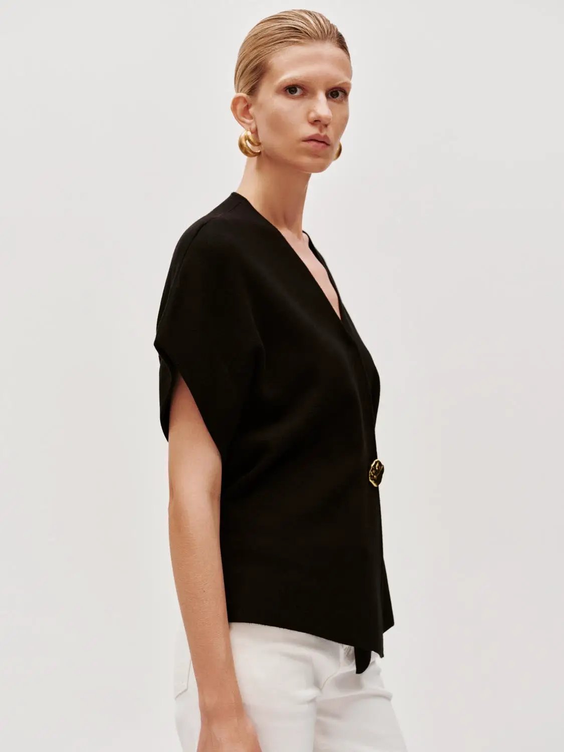 Wrap V Neck Batwing Short Sleeve Knitted Cardigan
