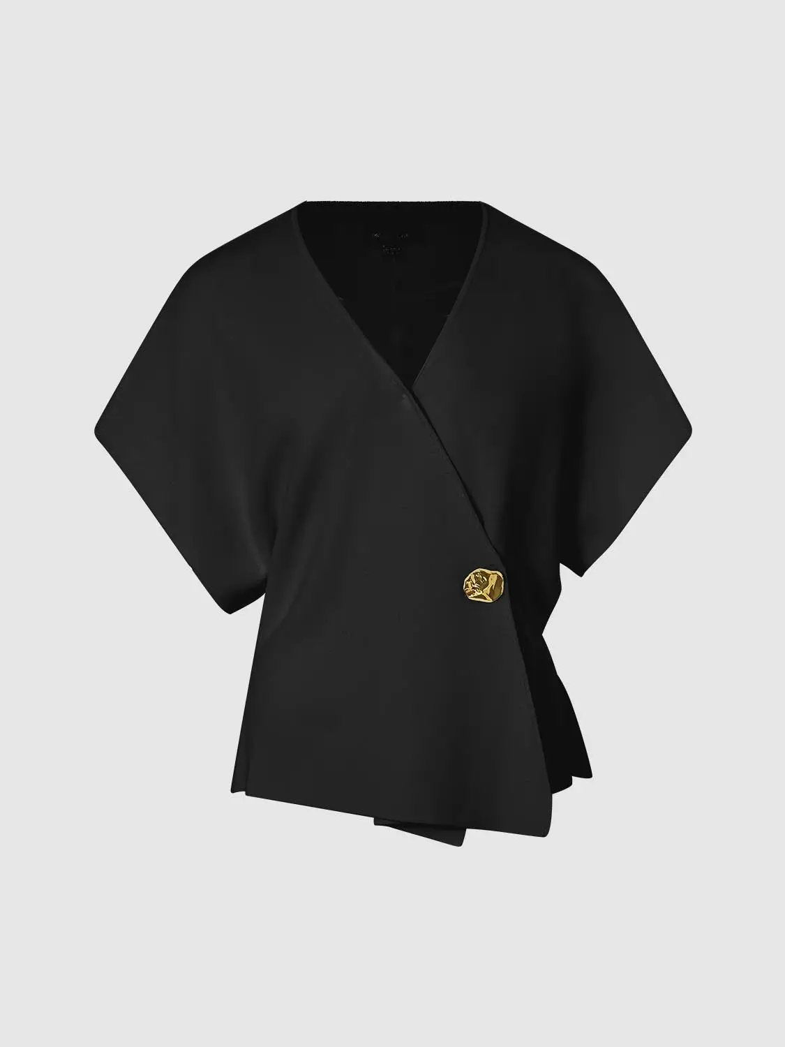 Wrap V Neck Batwing Short Sleeve Knitted Cardigan