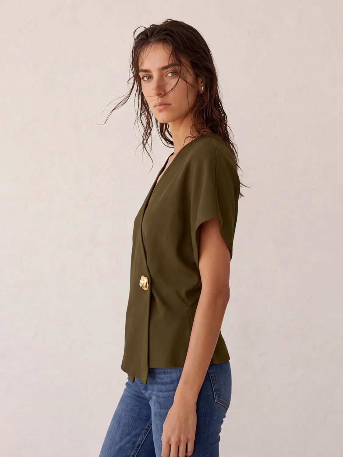 Wrap V Neck Batwing Short Sleeve Knitted Cardigan