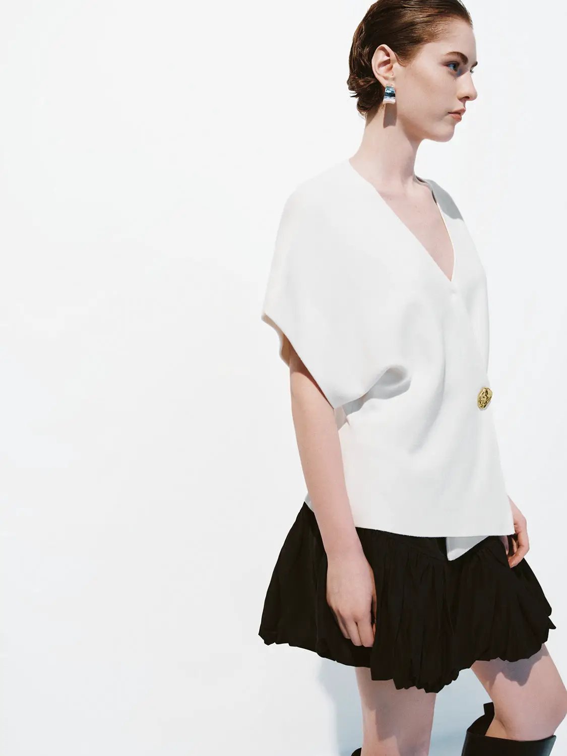 Wrap V Neck Batwing Short Sleeve Knitted Cardigan