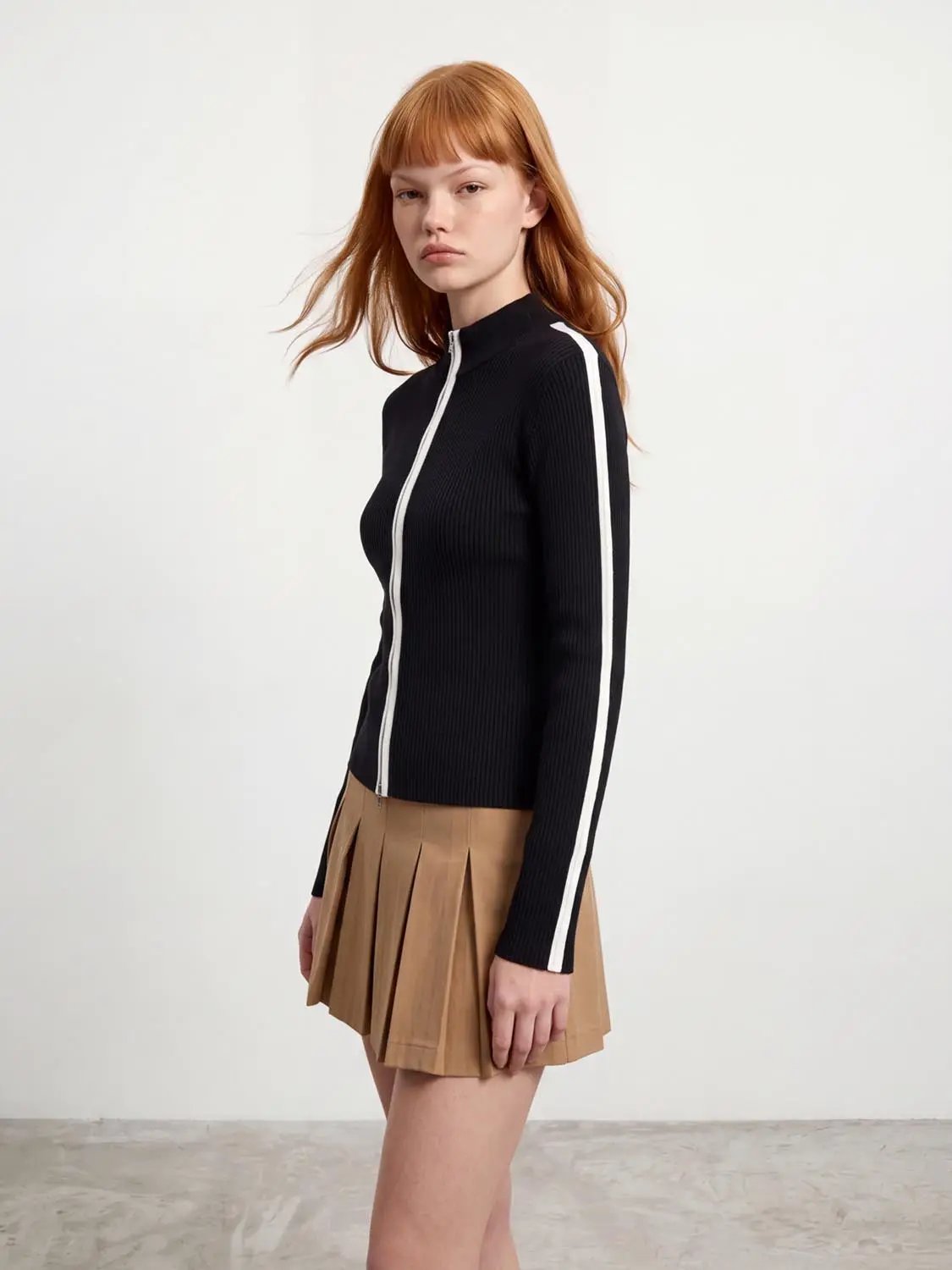 Contrast Full-Zip Knitted Cardigans