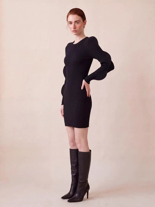 Wave Sleeve Knitted Midi Dresses