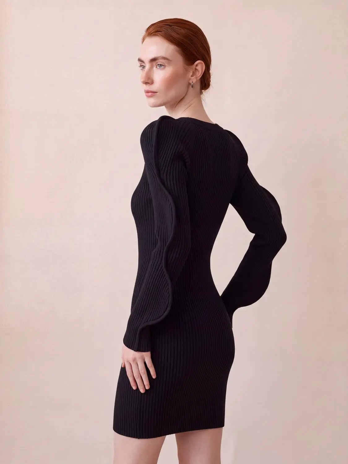 Wave Sleeve Knitted Midi Dresses