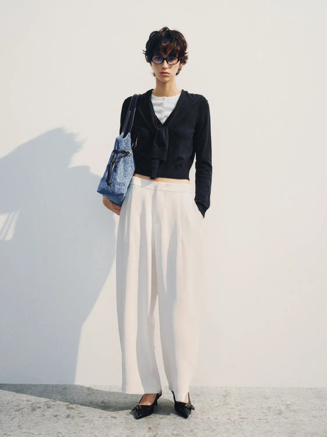 Ribbed Shawl Tie Front Long Sleeve Knit Top