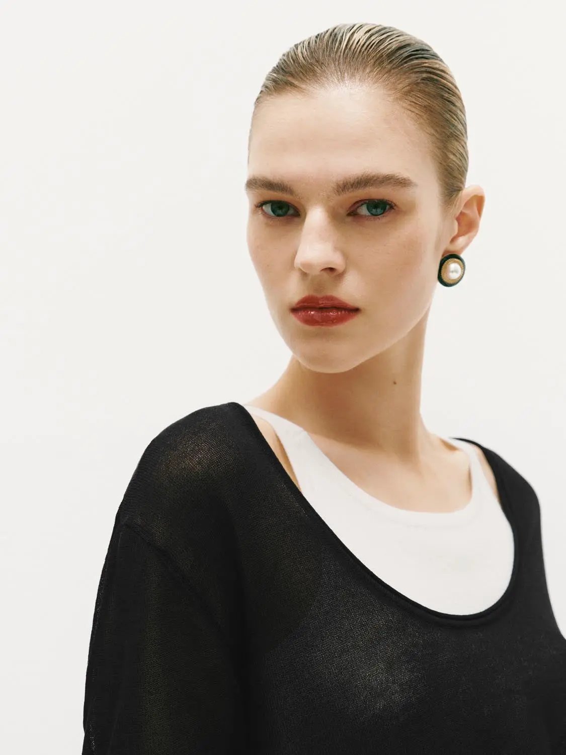 Oversized Boat Neck Long Sleeve Knit T-Shirt