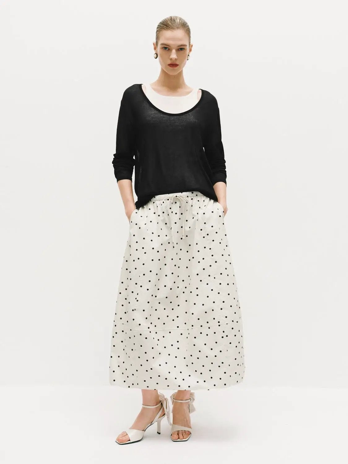 Oversized Boat Neck Long Sleeve Knit T-Shirt