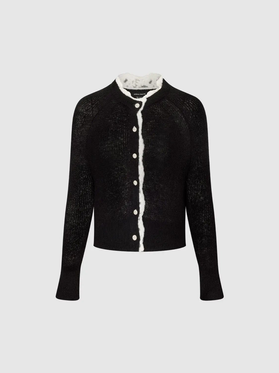 Ruffled Long Sleeve Ribbed Cropped Knit Cardigan