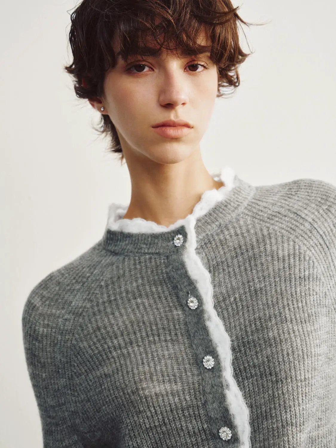 Ruffled Long Sleeve Ribbed Cropped Knit Cardigan