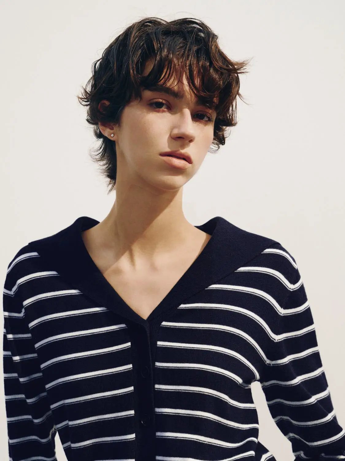 Striped Ribbed Long Sleeve V-neck Knit Cardigan