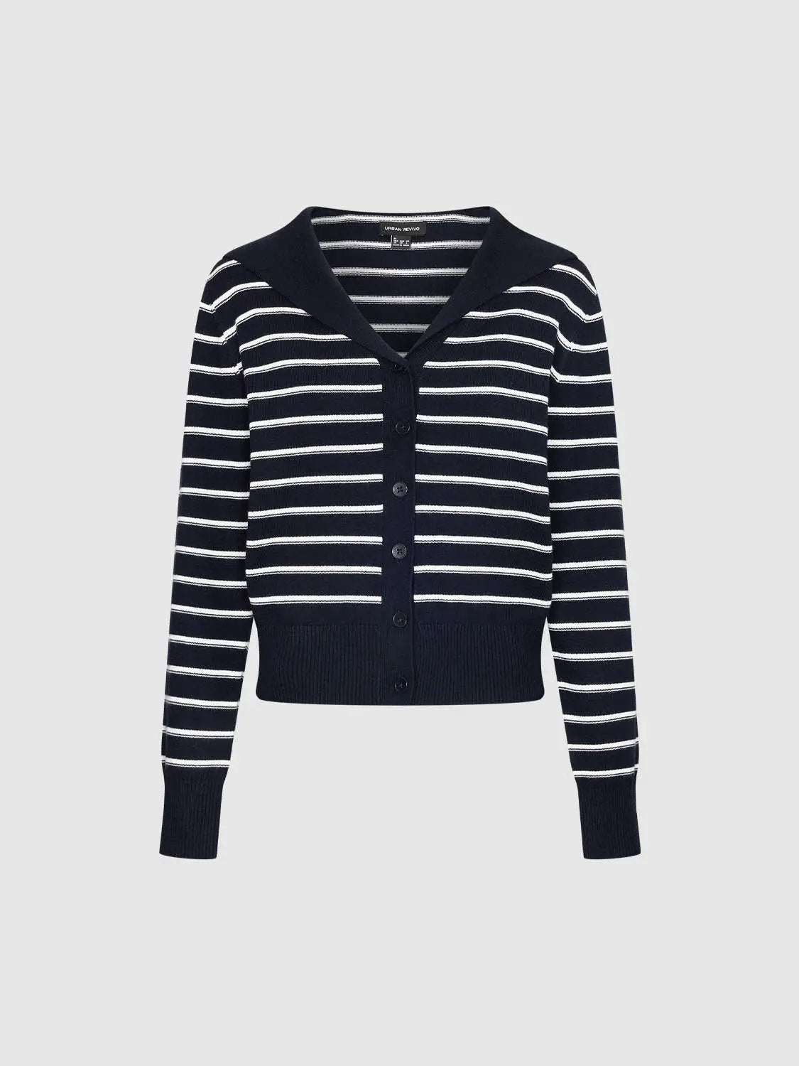 Striped Ribbed Long Sleeve V-neck Knit Cardigan