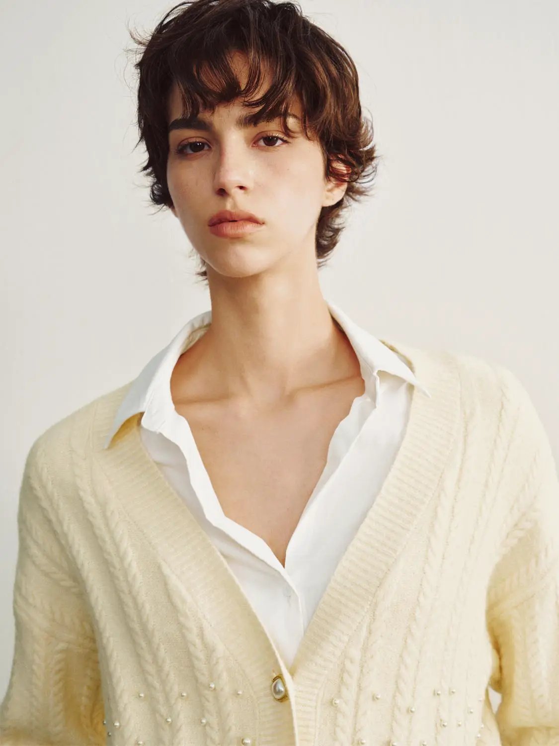 Cable Knit Pearl Embellished Long Sleeve Cardigan