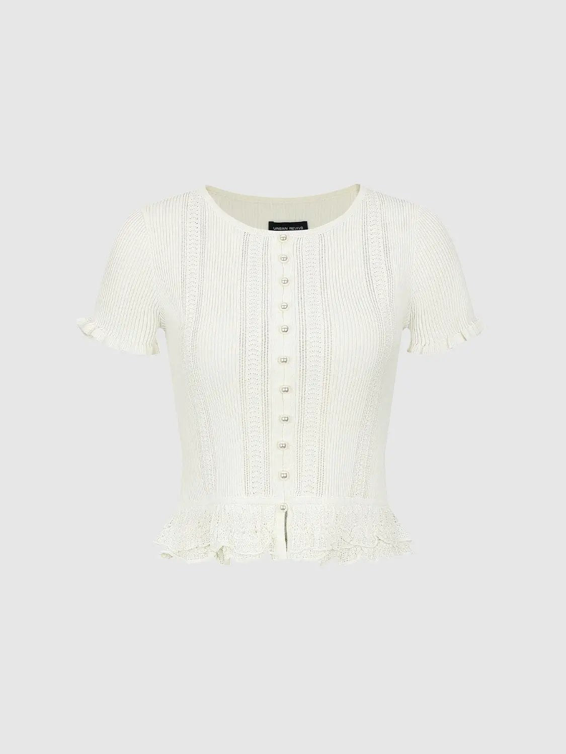 Crochet Lace Hem Knit Button Front Shirt