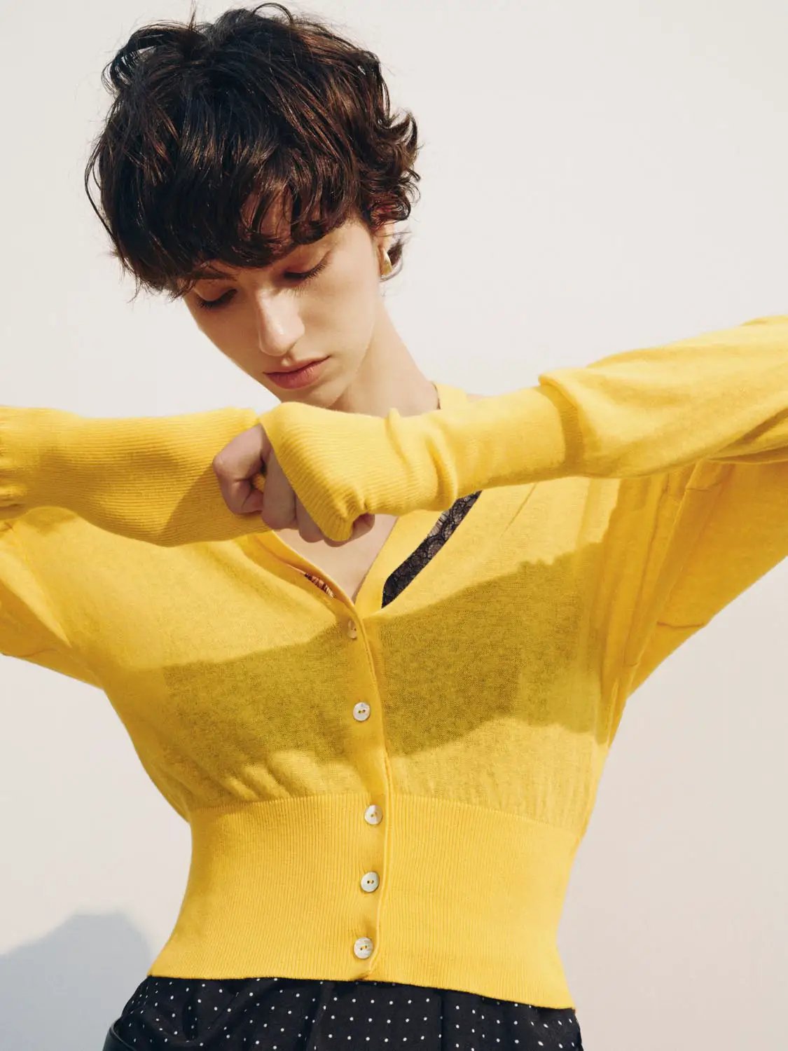 Tie Neck Cotton Long Sleeve Cardigan