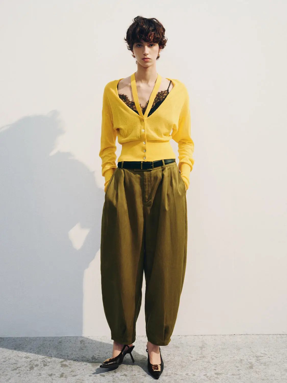 Tie Neck Cotton Long Sleeve Cardigan