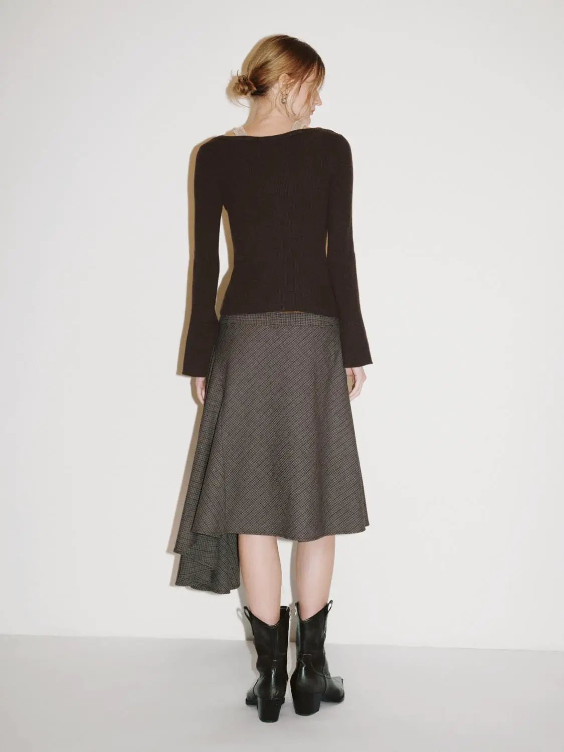 Ribbed Button V-neck Long Sleeve Sweater