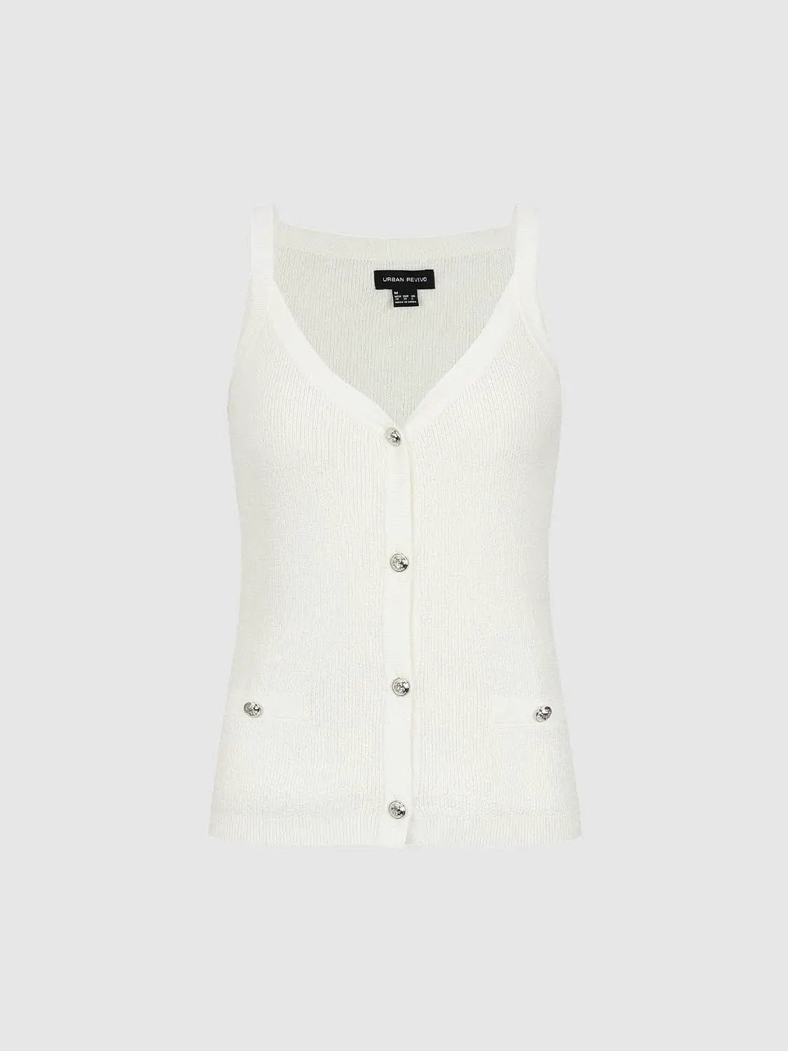 Ribbed Button-front V-neck Sleeveless Knit Vest