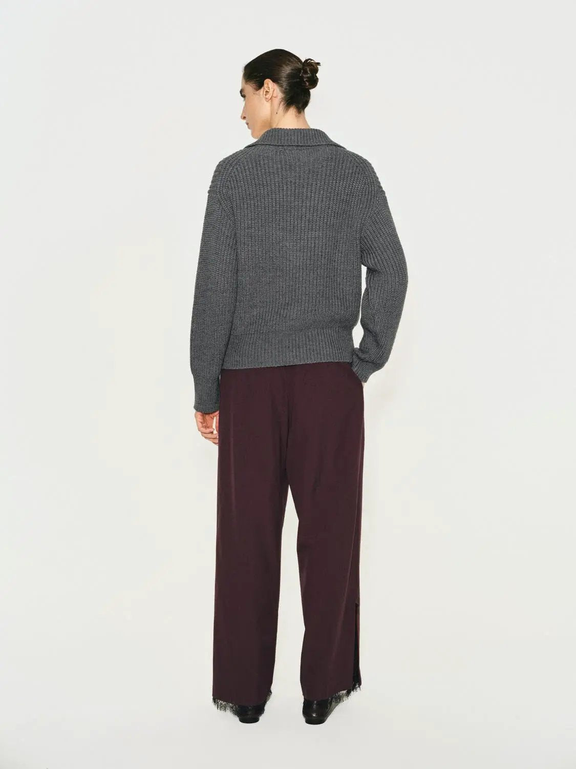 Textured Zip Collar Long Sleeve Knit Sweater