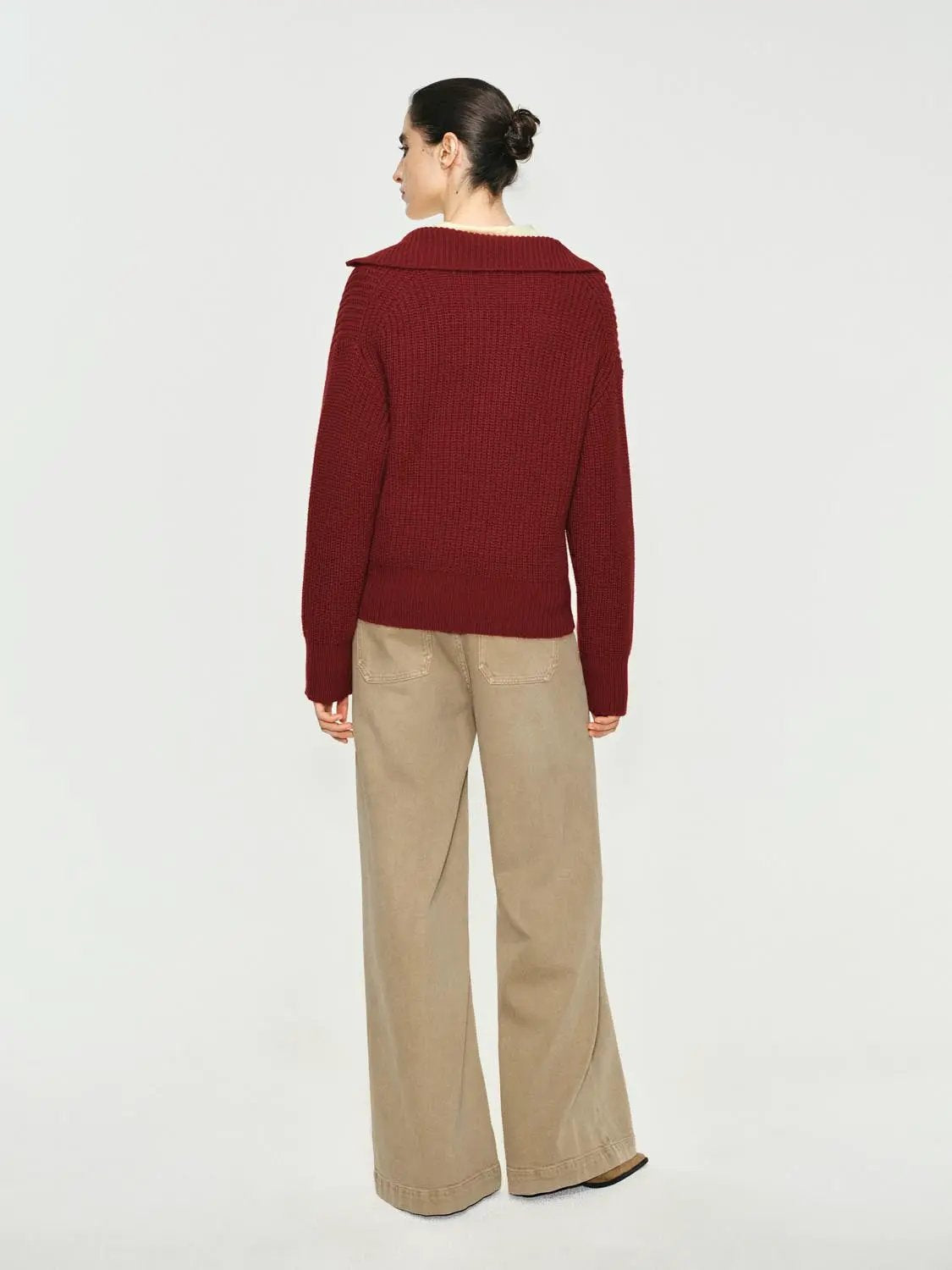 Textured Zip Collar Long Sleeve Knit Sweater