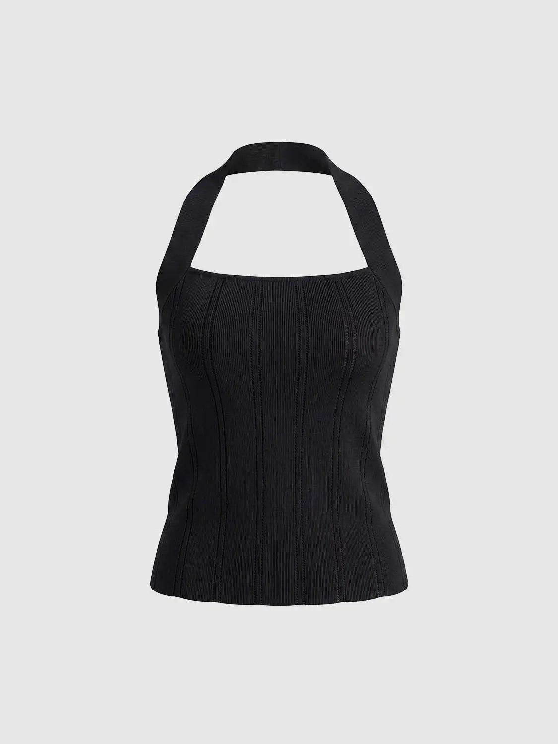 Ribbed Sleeveless Square Neck Textured Knit Top